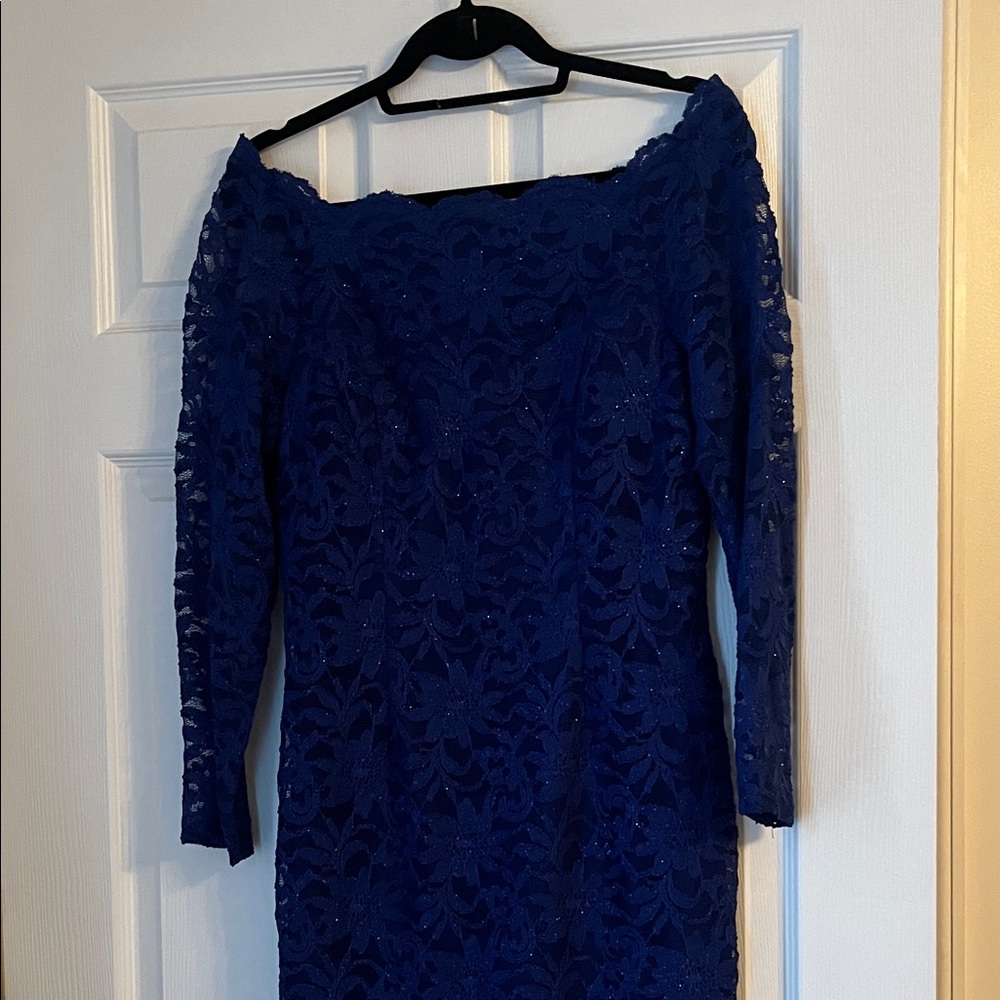 Chic Long Sleeve Blue Lace Dress
